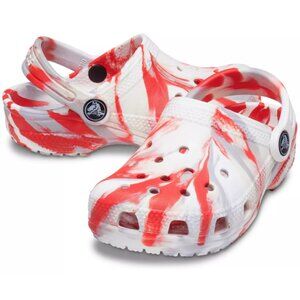 NEW! CROCS CLASSIC MARBLED CLOGS BLANC ROUGE Red White Gray Kids Toddlers Shoes